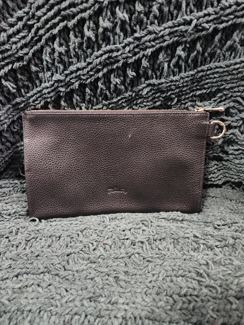 Longchamp Black Pebbled Leather Wristlet